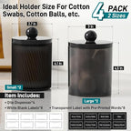4 Pack Acrylic Qtip Holder Dispenser for Cotton Swabs, Balls, Pads, Floss Picks- Clear Plastic Canister Apothecary Jar Set, Bathroom Essentials Accessories Decor Vanity Makeup Storage Organizer -Black