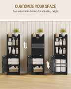 Bathroom Storage Cabinet, Small Farmhouse Corner Floor Cabinet with Door and Shelves, Narrow Toilet Paper Holder Stand, Bathroom Organizer with Adjustable Shelf, for Small Spaces, Black