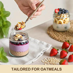 2 Pack 10oz Glass Jars with Bamboo Lids, Overnight Oats Containers with Airtight Lids, Storage Containers Wide Mouth Mason jars for Salad,Yogurt, Sugar, Snacks, Spices