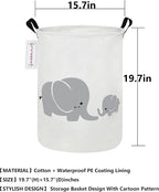 QUEENLALA Large Storage Basket,Laundry Hamper/Bathroom/Home Decor/Collapsible Round Storage Bin,Boys and Girls Hamper/Boxes/Clothing(Parent-child elephant)