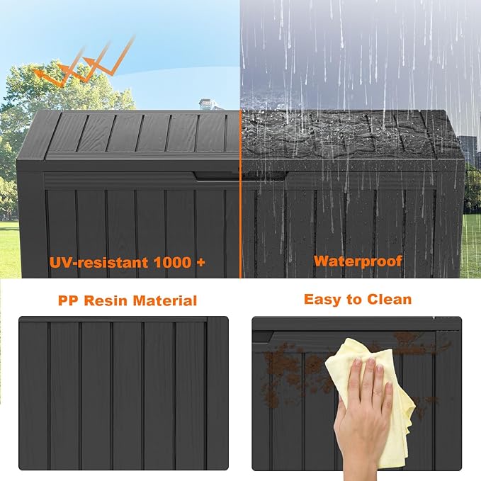 87 Gallon Deck Box,Waterproof Resin Outdoor Storage Box for Patio Furniture,Outdoor Cushions,Garden Tools and Pool Supplies,Weatherproof(Black,87Gallon)