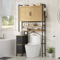 Over the Toilet Storage Cabinet with Doors, 2 Large Drawers & 6 Hooks, Over the Toilet Organizer with Toilet Paper Holder, Over the Toilet Storage for Bathroom, Laundry Room, Natural