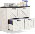 Lateral File Cabinet with 4 Drawers, Farmhouse File Cabinet for Letter/A4 Size Hanging Files, Large Wood File Storage Cabinets Printer Stand for Home Office Cabinets, Rustic White and Black