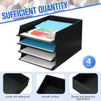 Wenqik 4 Pcs Stackable Paper Trays Rectangular Plastic Desk Holder Desktop Document File Organizer Storage Letter for Office Classroom (Black)