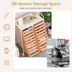 COSTWAY 20-Drawer Rolling Storage Cart, Utility Storage Organizer Cart for Tools, Scrapbook, Paper, Craft, Multipurpose Storage Trolley on Wheels for Home Office School, Peach