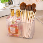 Tbestmax Qtip Holder Dispenser 3-Section Clear Bathroom Organizer Jar 3 Grids Cotton Swab/Pad/Ball Holder Container Cosmetics Storage for Vanity(2 Pack)