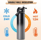 24oz Insulated Stainless Steel Water Bottle, Wide Mouth Double Wall Vacuum, Silicone Straw, Sweat & Leak Proof, BPA Free Insulated Water Flask for Travel, Keep Cold 24h Hot 12h, Grey