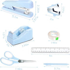 Blue Desk Accessories, Blue Office Supplies Accessories with Tape Dispenser, Stapler, Staple Remover, 1000 Staples, Tape, Clips Set, Ruler, Scissor, Pen