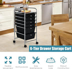 Giantex Rolling Storage Cart with 6 Drawers, Multipurpose Mobile Organizer Cart for Tools Scrapbook Paper Home Office School (Black)