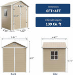 6x4 FT Outdoor Storage Shed with Floor, Plastic Resin Garden Shed with Window & Sloping Roof & Lockable Door for Patio Backyard Garden, Lawn Mower, Bike, Tool Storage