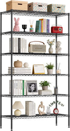 BestOffice | 6-Tier Wire Storage Shelves with Wheels | 18x45x82 | Black | Adjustable Racks | Heavy-Duty Metal Shelf, Holds Upto 2100 lbs | No-Tool Assembly | Ideal for Home & Garage Shelving