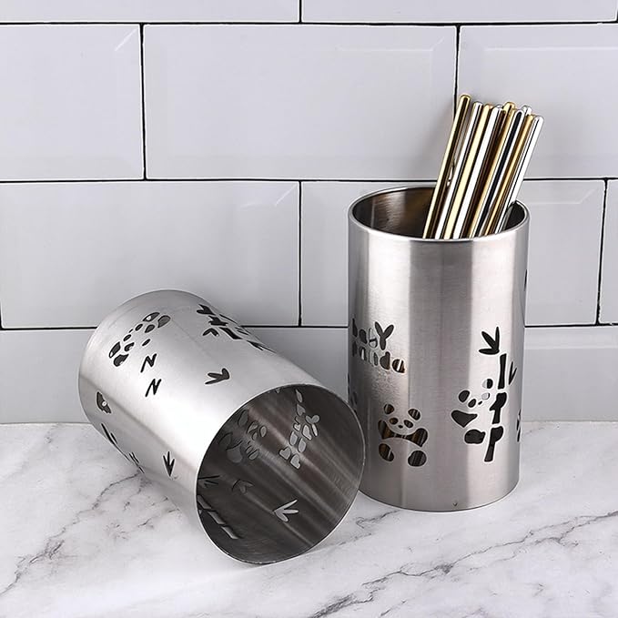 Utensil Holder for Kitchen Counter, Stainless Steel Cooking Utensils Crock, Spoon and Fork Metal Flatware Canister, Countertop Utensil Organizer for Spatulas, Ladles, Cutlery & Tableware Storage