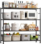 Storage Shelves - 4 Tier Shelf Organizer, Heavy Duty Garage Shelving Unit with Leveling Feet, Stable Metal Shelves Organizer for Pantry, Kitchen and Closet, 46.3" W x 12.6" D x 46.6" H, Black