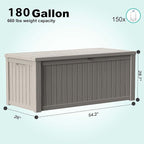 180 Gallon Outdoor Deck Box,Waterproof Resin Outdoor Storage Boxes, Outside Storage Lockable Container for Garden Tools,Indooor Cushions,Accessories (Grey)