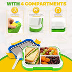 EASYFUN Bento Box Adult, Lunch Box, 4-Compartment Lunch Containers, Drop-Proof, Dishwasher Safe & Made with BPA-Free Materials (Blue green)