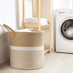 CHICVITA Extra Large Woven Storage Basket with Handles – Laundry Basket Toy Towels Jute Blanket Basket Home Decor Gift, 16" x 16", White