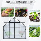 Double Sliding Door Polycarbonate Greenhouse with Rain Gutter and Roof Vent, Raised Base and Anchor Aluminum Heavy Duty Walk-in Green House, Outdoor Patio Sunroom (Black, 97.75*94.5*89.5in)