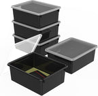 Storex Letter Size Deep Storage Tray – Organizer Bin with Non-Snap Lid for Classroom, Office and Home, Black, 5-Pack (62543A05C), 10 x 13 x 5 Inches