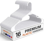 HOUSE DAY Plastic Hangers 16 Pack - Adult Clothes Hangers White - Space Saving, Non-Slip, Durable & Sturdy Hanger with Shoulder Grooves for Closet, Perfect Slim Coat Hanger - Ganchos para Colgar Ropa