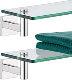 KOKOSIRI Bathroom Shelves Wall Mounted Floating Glass Shelf Polished Stainless Steel 12-Inch Hanging Rack for Storage/Room Decor 2 Pack B1105CH-L12-P2