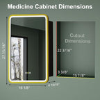 Medicine Cabinet with LED Lights and Mirror, 16W x 28H Inch Wall or Recessed Mounted Bathroom Cabinet with Right Hinge, Storage Shelf, Defogger, Memory Function, 3-Color Mode, Dimmer, Gold