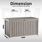 200 Gallon Deck Box Outdoor, Waterproof Outdoor Storage Boxes with Lids, Outside Resin Lockable Storage Box for Patio Cushions, Garden Tools(Grey)