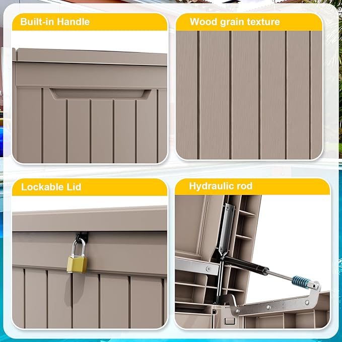 280 Gallon Outdoor Waterproof Resin Storage Deck Box Lockable Outside Bench UV Resistant Bin Patio Porch Furniture Pool Float Garden Tool Cushion Grey