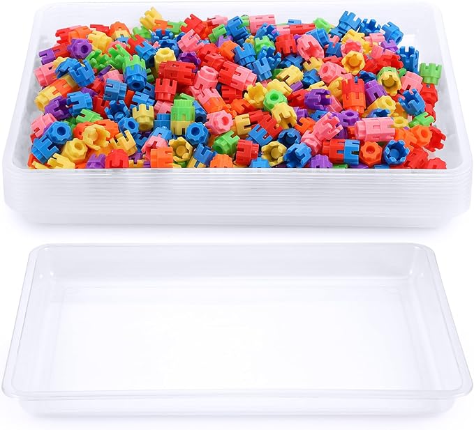 Hoteam 10 Pcs Flat Storage Organizer Tray Bin Letter Size Paper Tray for Classroom Plastic Stackable File Organizer for School Office Teacher Book Organization(Clear,16.14 x 11.81 x 1.38 Inch)