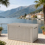 280 Gallon Outdoor Waterproof Resin Storage Deck Box Lockable Outside Bench UV Resistant Bin Patio Porch Furniture Pool Float Garden Tool Cushion Grey