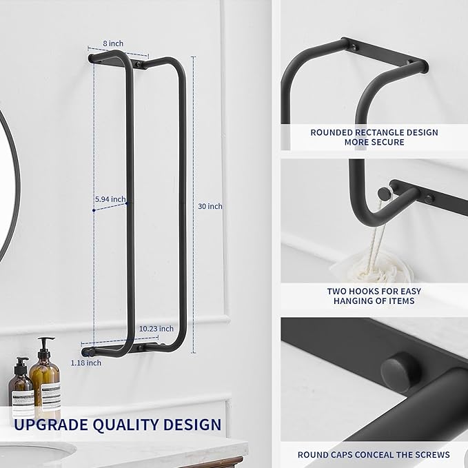 BWE Towel Racks for Bathroom Wall Mounted, Bathroom Towel Storage for Rolled Towels, Stainless Steel Vertical Towel Holder, Bathroom Organizer Black