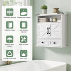 Bathroom Wall Cabinet, 23" x 25" Farmhouse Over The Toilet Storage with Motion LED Light & Safety Drawers, Wooden Medicine Cabinet, Water-Resistant White Organizer (9" Depth)