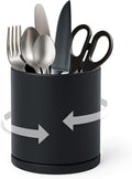 D'vine Dev 360° Rotating Utensil Holder – 5" Kitchen Utensil Crock for Countertop, Modern Cooking Tool Organizer for Kitchen Storage & Décor, Black, 72-X-B-1
