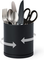D'vine Dev 360° Rotating Utensil Holder – 5" Kitchen Utensil Crock for Countertop, Modern Cooking Tool Organizer for Kitchen Storage & Décor, Black, 72-X-B-1