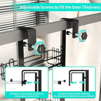 HapiRm 3 Tier Over the Door Shower Caddy, Hanging Shower Caddy with 16 Hooks and 2 Soap Holders, No Drilling Adjustable Hanging Bathroom Organizer - Black