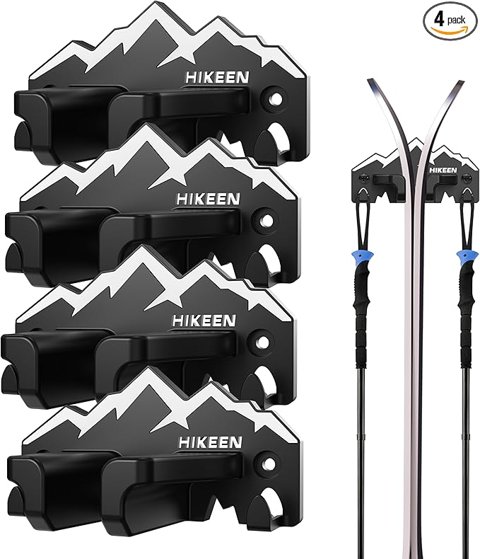 Hikeen Ski Wall Rack for Garage-Ski Wall Mount Storage Rack Fits Any Ski,Garage Organization & Space-Saving Winter Gear - Durable Ski Rack for Wall Display 4Pack