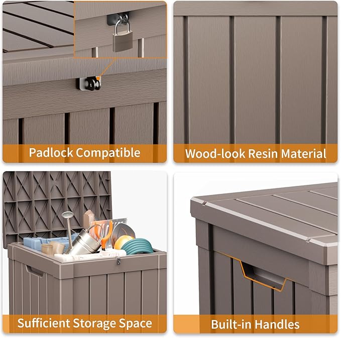 50 Gallon Resin Deck Box, Lockable Patio Outdoor Storage Box for Furniture, Garden Tools and Tools Storage, Waterproof Outside Storage Boxes - Grey