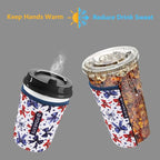 Reusable Neoprene Insulator Sleeve for Iced Coffee & Cold Soda, Coffee Sleeves for Iced & Hot Drinks, Cold Beverage Cooler Compatible with Starbucks, Dunkin (Bow&Patriot, Large: 32oz)