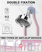 Pink Shower Caddy for Bathroom - Never Rust Hanging Shower Organizer with Soap Basket and Hooks - Large Capacity 3 Tier Aluminum Over The Showerhead Caddy