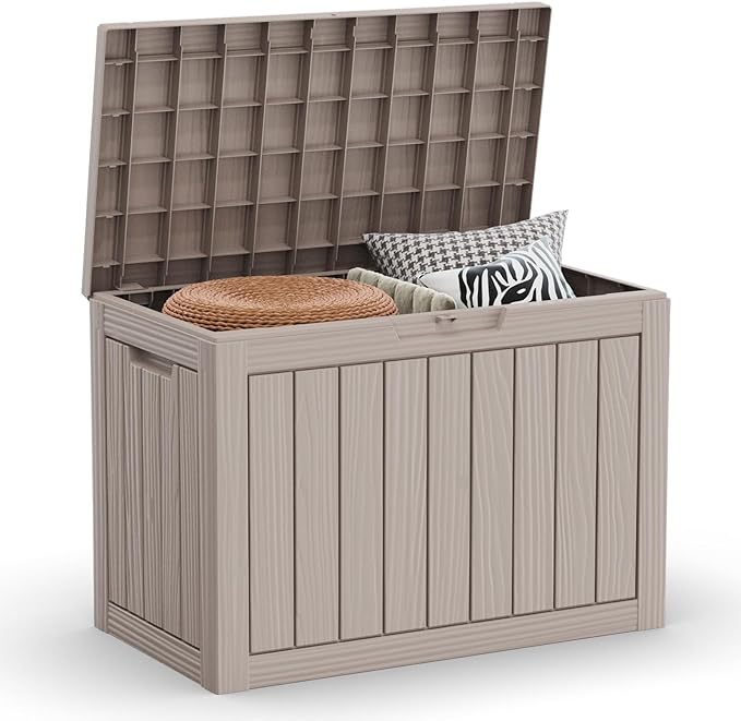 47 Gallon Resin Deck Box Outdoor Storage Box for Patio Furniture,Outdoor Cushions,Garden Tools and Pool Supplies,Waterproof,Lockable(Grey,47Gallon)