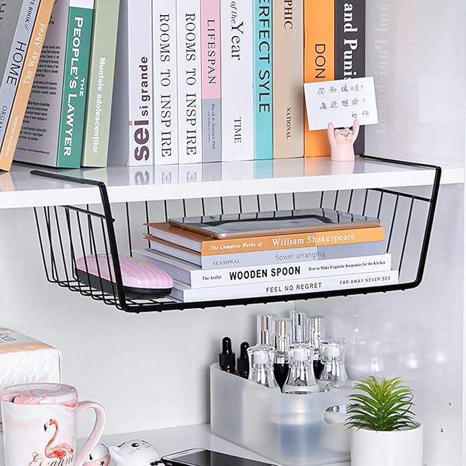 Under Shelf Basket Undershelf Storage Basket Pantry Shelf Organizer Metal Under Cabinet Shelf Hanging Storage Bin Slides Cabinet Shelves for Kitchen Pantry Storage Space Saving