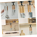 FRCOLOR 3pcs Rotating Kitchen Utensil Hooks Cabinet Hangers Black Under Cabinet Storage Organizer for Spatula Spoon and Knife