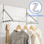 Over The Door Clothes Hanger,Metal Over Door Clothes Drying Rack with 6 Hooks,Laundry Drying Rack Rod for Laundry, Bedroom, Washroom, Closet,Fits Door Up to 1.97", (Silver)