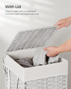 SONGMICS Laundry Hamper with Lid, 17.2 Gallon (65 L) Synthetic Rattan Clothes Laundry Basket with Lid and Handles, Foldable, Removable Liner, Cloud White ULCB165W01
