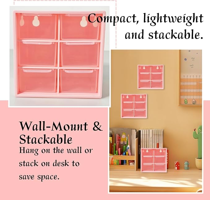 Small Drawer Organizer for Desk, 4.7" x 4.7" x 3.8" Small Desktop Organizer with 6 Drawers, Plastic Storage Box for Office, Classroom, Craft and Home Organization