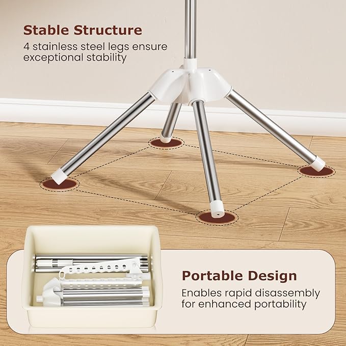 Abiglifty Rotatable and Foldable Clothes Drying Rack, Space Saving Free Standing Laundry Drying Rack for Indoor, Balcony, 1 Layer