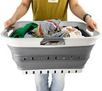 SAMMART 42L (11 gallon) Collapsible Plastic Laundry Basket - Foldable Pop Up Storage Container/Organizer - Space Saving Hamper/Basket (1, Grey/Steel Grey)