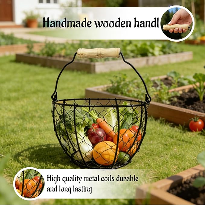 2 Pcs Egg Basket With Handle,Wire Egg Basket for Gathering Fresh Eggs, Round Egg Collecting Basket for Farm,Vintage Style Chicken and Duck Eggs Basket Egg Countertop Storage Container Holder ﻿