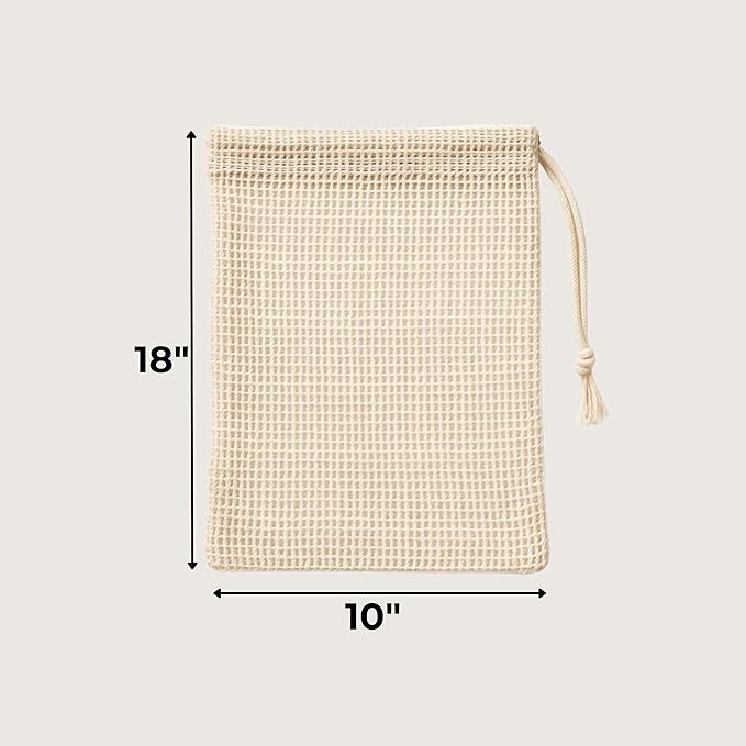 LITO LINEN AND TOWEL Produce Bags| Storage with Drawstrings | Cotton Mesh for Vegetables, Fruit, Onion & Grocery Shopping| Reusable Washable Food Bag| Cloth Shoe Bags| 6 Pack 10"x18"-Large - Natural