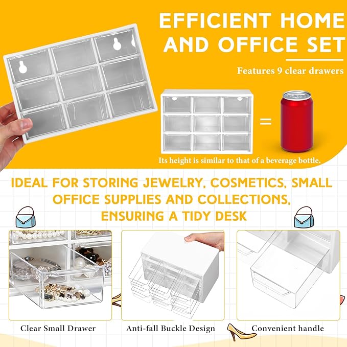 Wenqik 2 Pcs Mini Storage Drawers Teacher Toolbox Organizer with 9 Clear Drawers Small Plastic Desktop Teacher Desk Craft Organizer for Classroom Office 7" x 3. 9" x 4. 7" (Black, White)