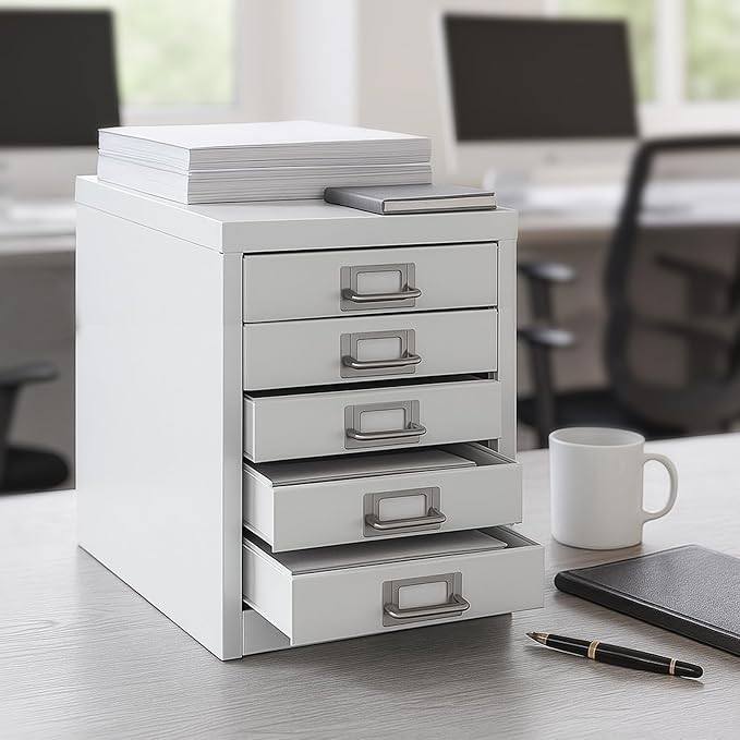 Office Storage Cabinet - File Cabinet Mini 5 Tier Metal File Organizer Document Organizer, for Home, Office, Desk (White)